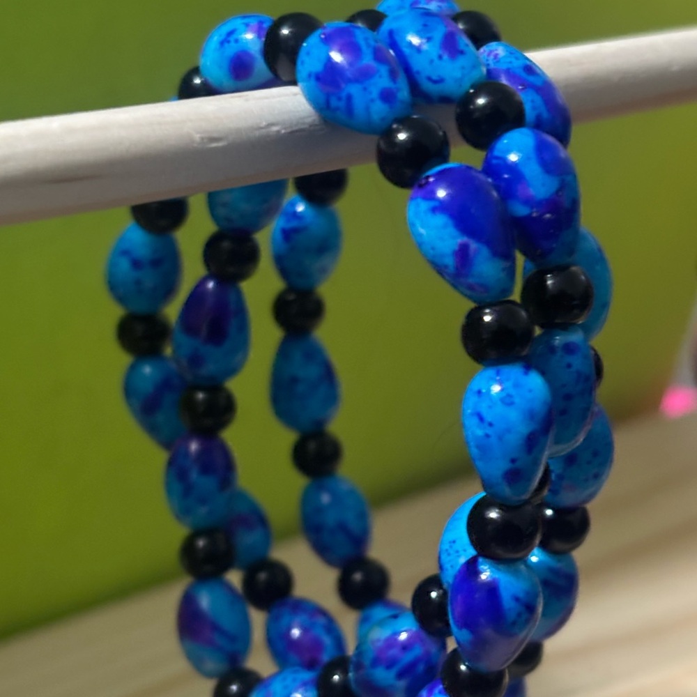 Blue and Black Beaded Bracelet